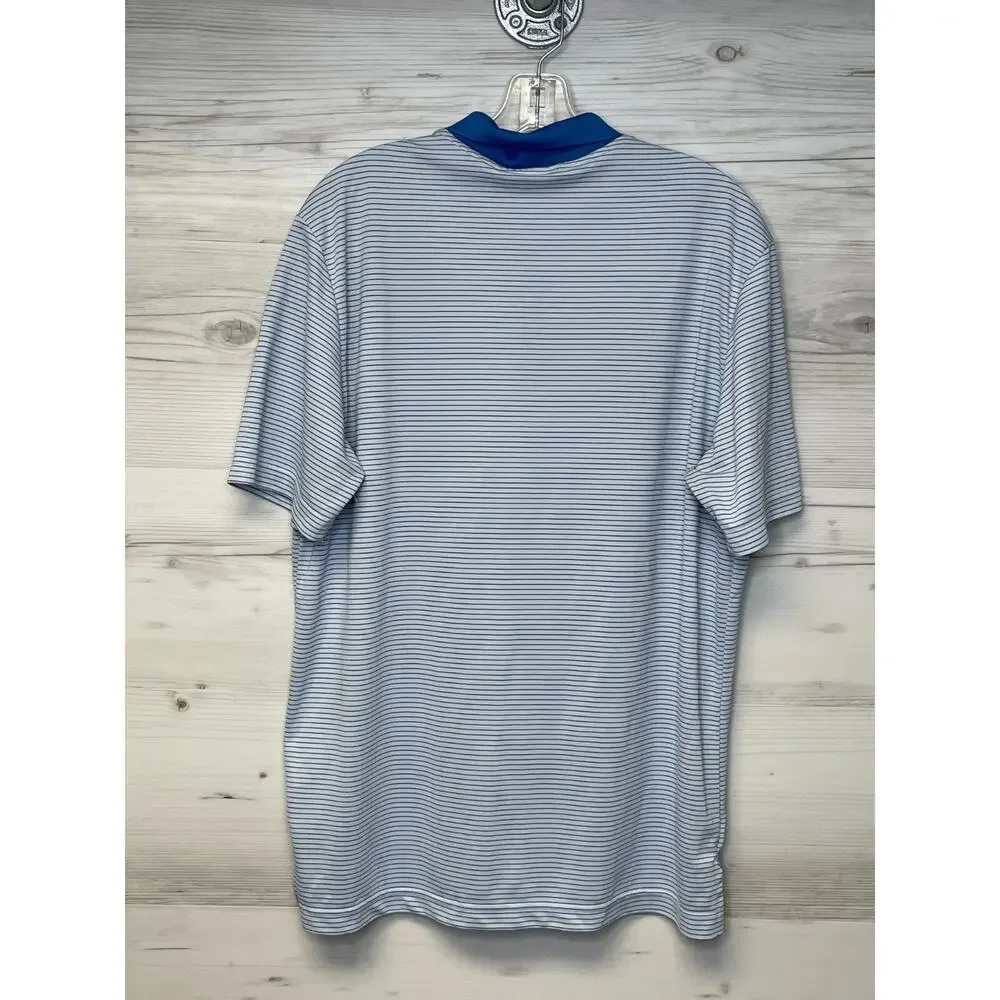 Adidas Mens Polo Shirt Size L Blue Striped Short Sleeve Performance‎ Golf